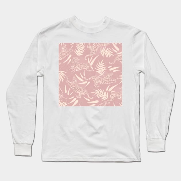 Tigers and Bamboo Leaves / Light Pink Long Sleeve T-Shirt by matise